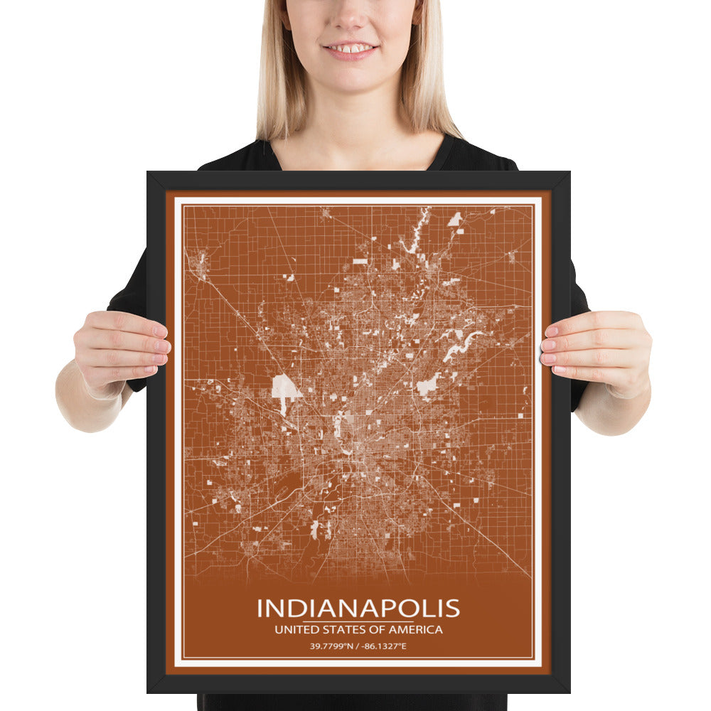 Indianapolis Brown and White Framed Map