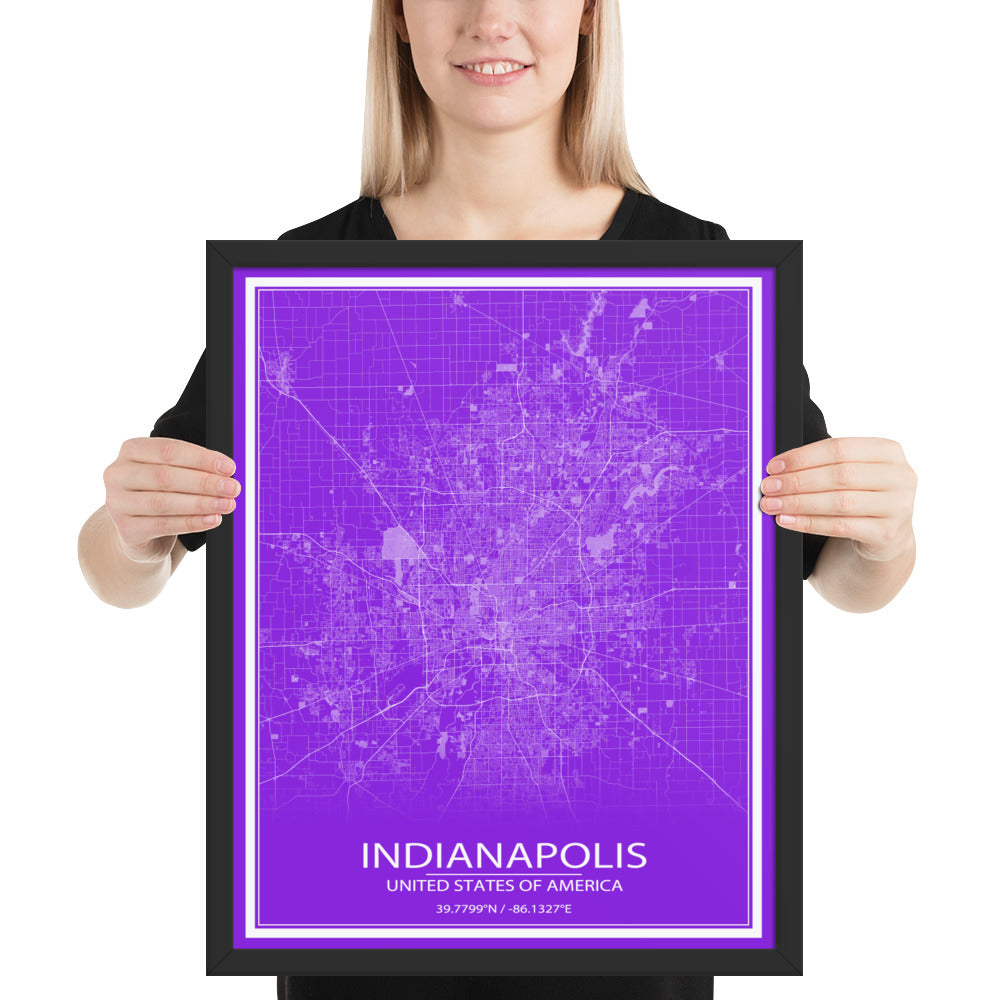 Indianapolis Purple and White Framed Map