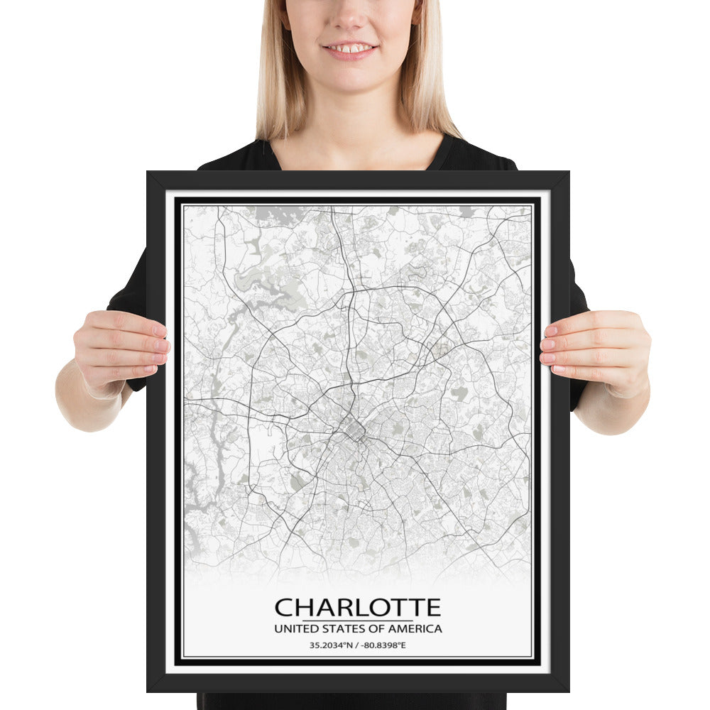 Charlotte White Framed Map