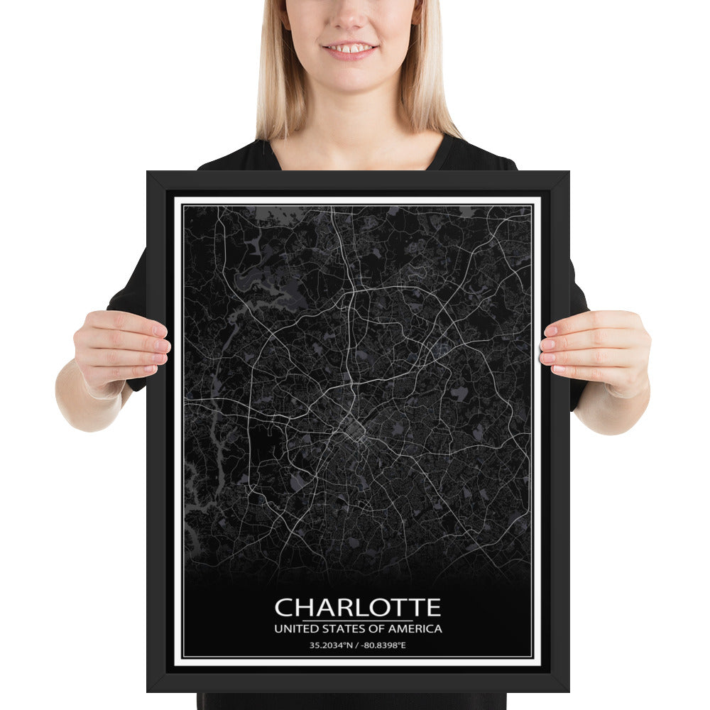 Charlotte Black Framed Map