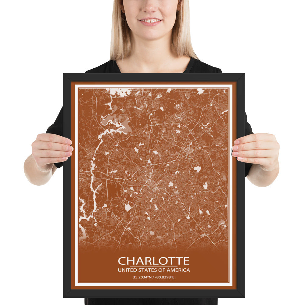 Charlotte Brown and White Framed Map