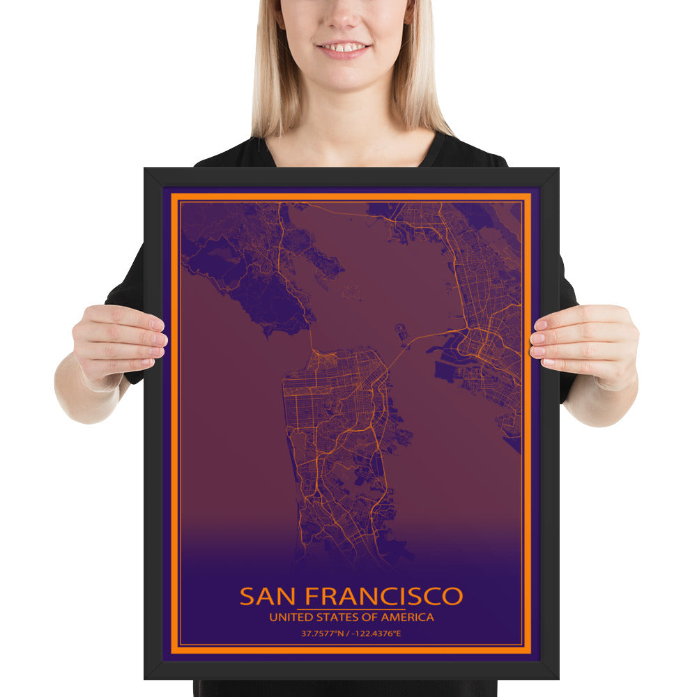 San Francisco Purple and Orange Framed Map