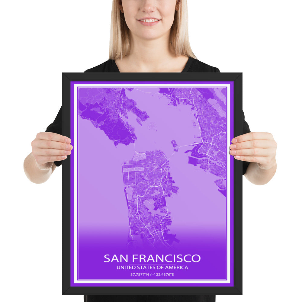 San Francisco Purple and White Framed Map