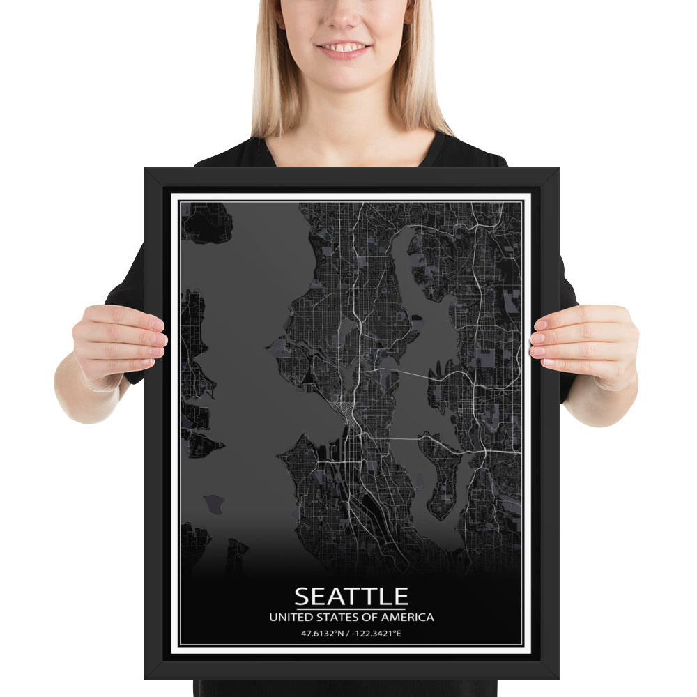 Seattle Black Framed Map