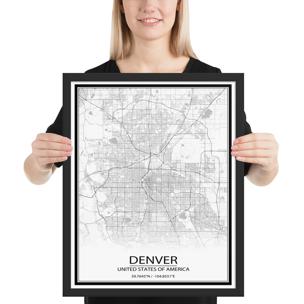 Denver White Framed Map