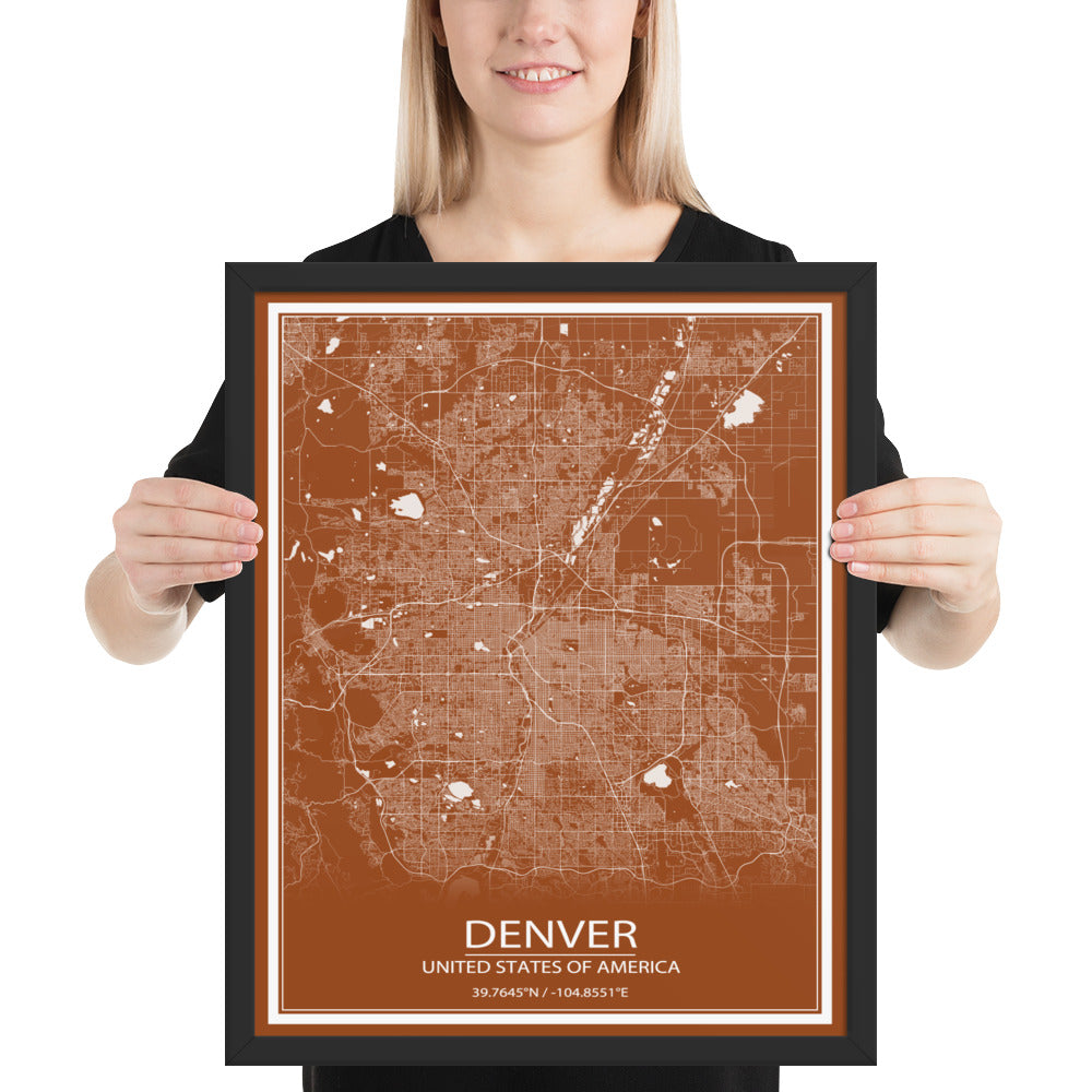 Denver Brown and White Framed Map