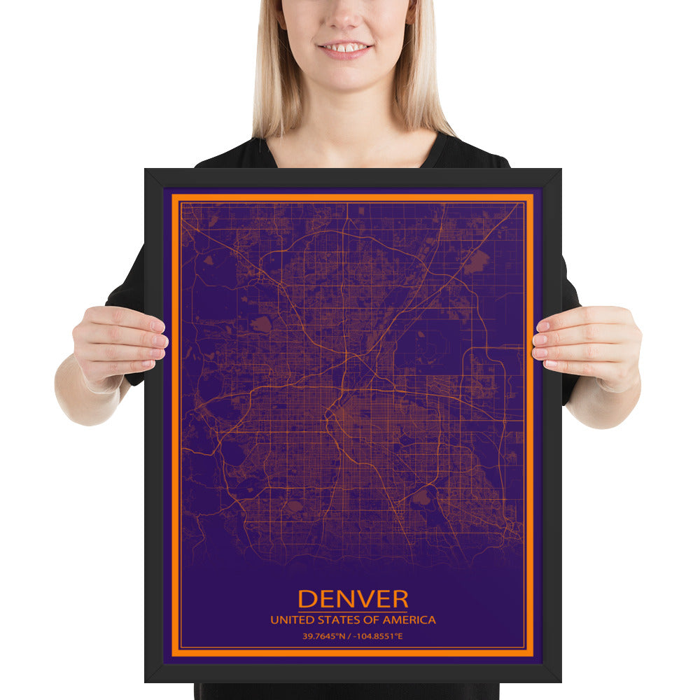 Denver Purple and Orange Framed Map