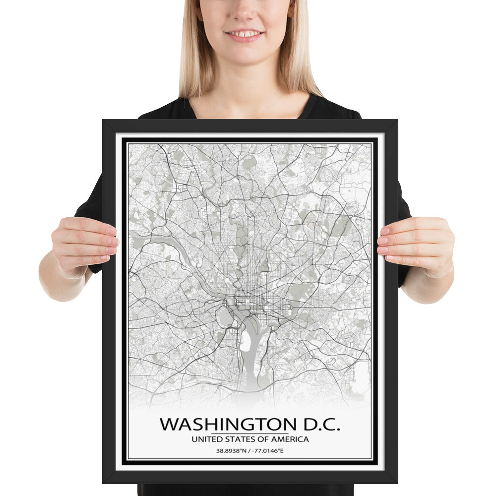 Washington, D.C. White Framed Map