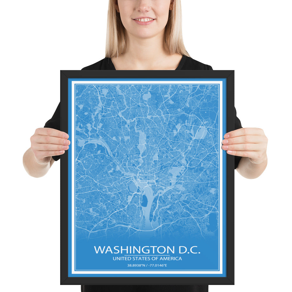 Washington, D.C. Blue and White Framed Map