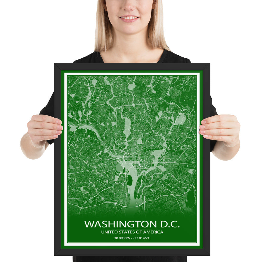 Washington, D.C. Green and White Framed Map