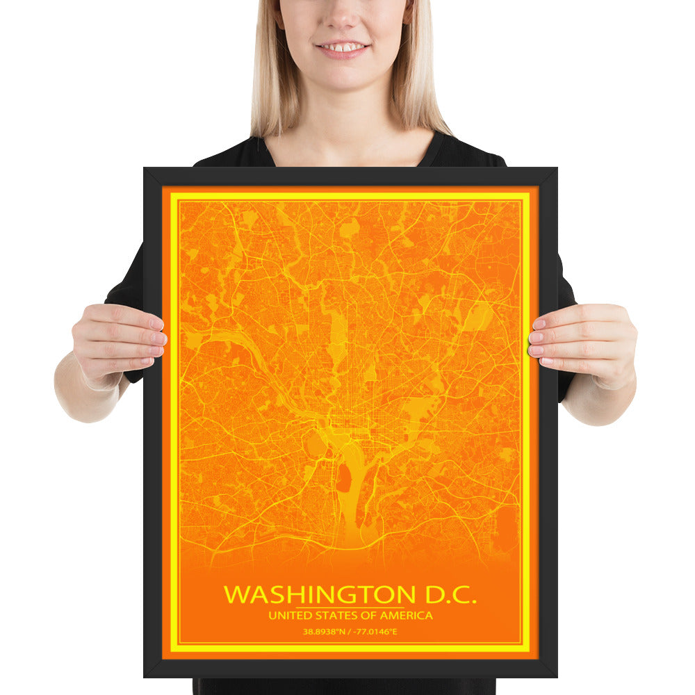 Washington, D.C. Orange and Yellow Framed Map