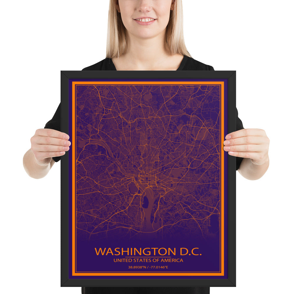 Washington, D.C. Purple and Orange Framed Map