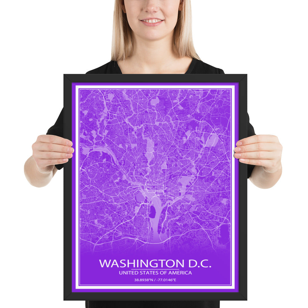 Washington, D.C. Purple and White Framed Map