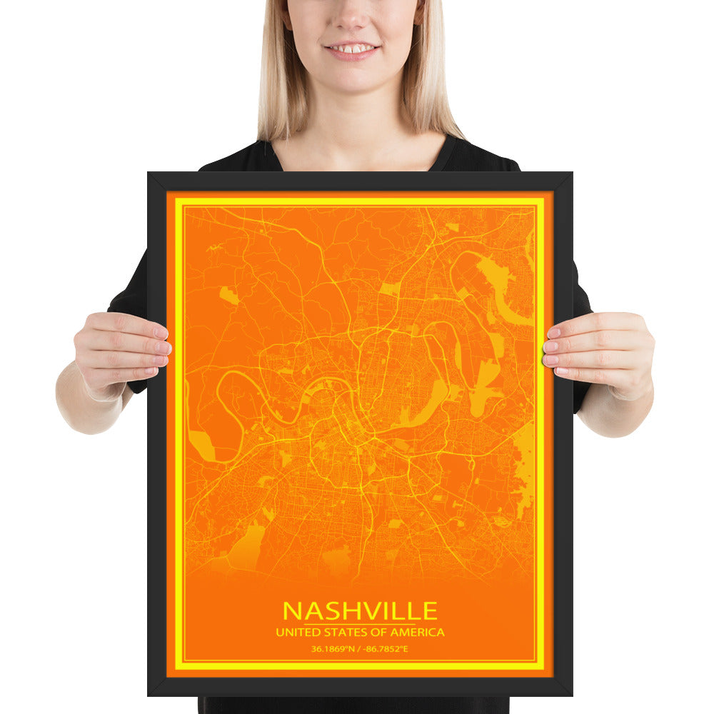 Nashville Orange and Yellow Framed Map