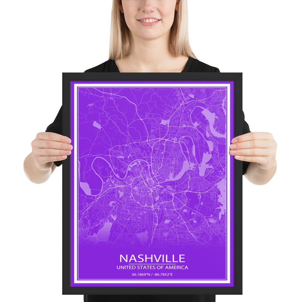 Nashville Purple and White Framed Map