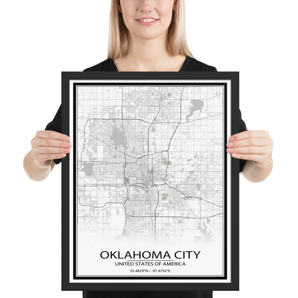 Oklahoma City White Framed Map