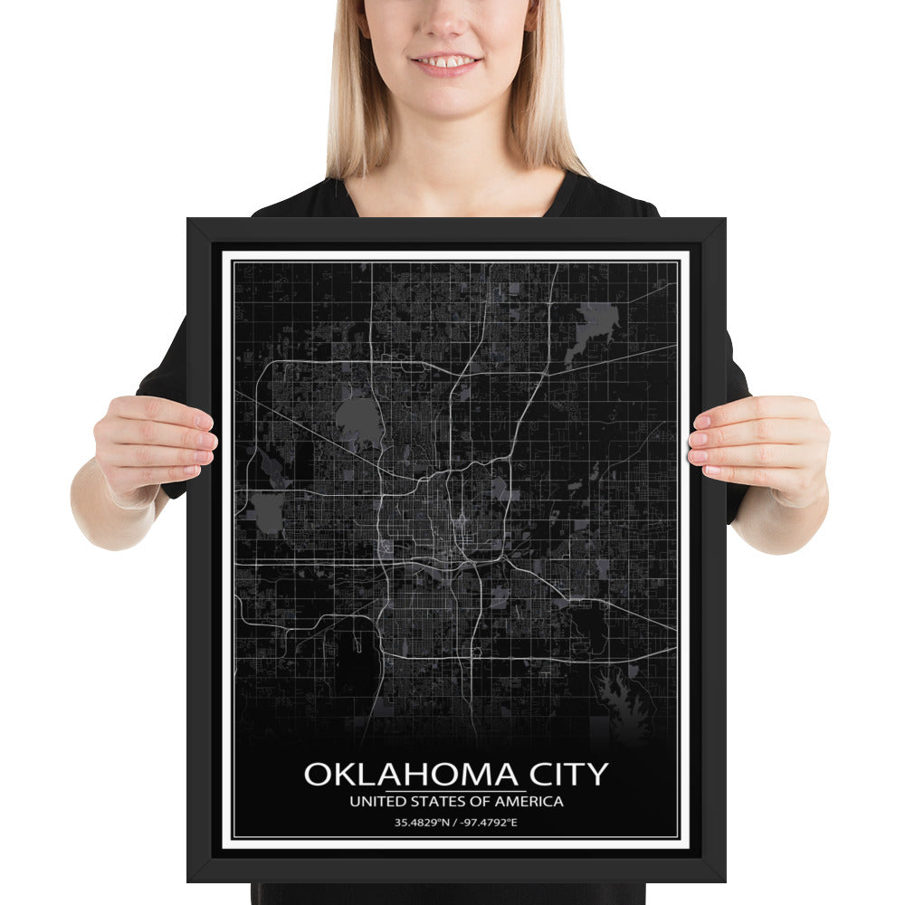 Oklahoma City Black Framed Map