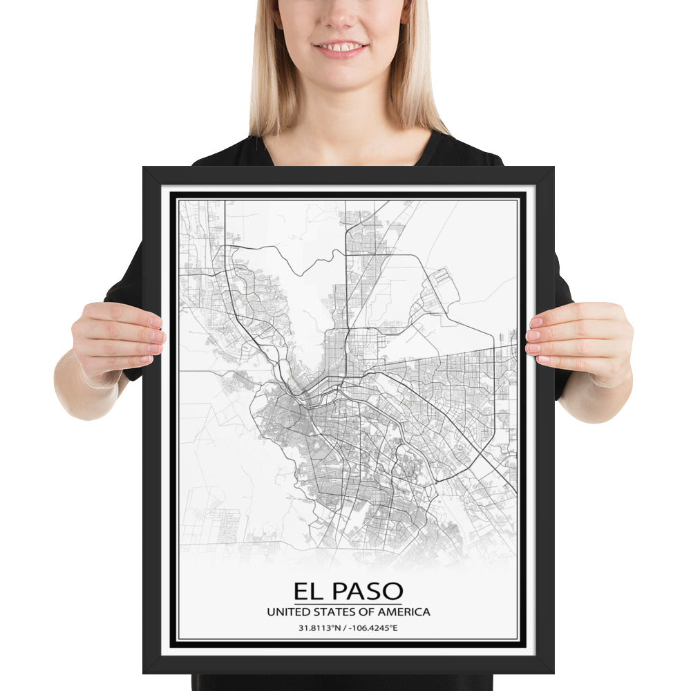 El Paso White Framed Map