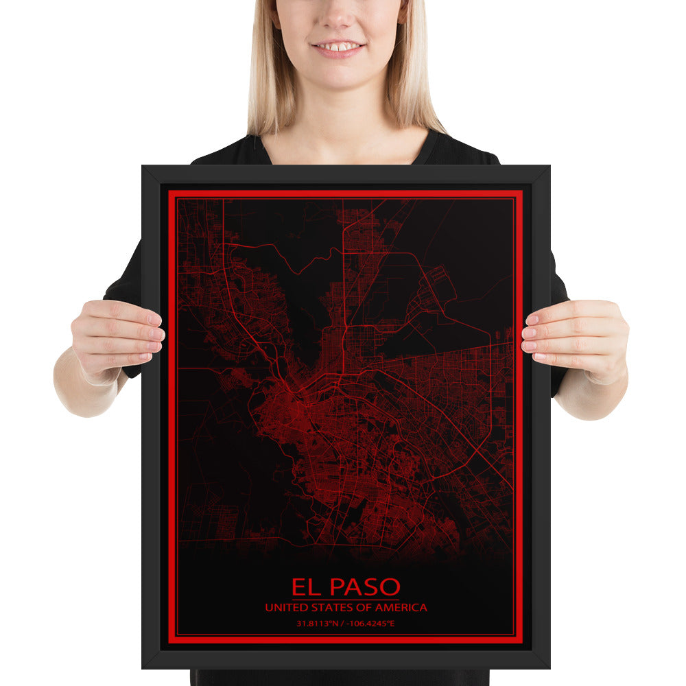 El Paso Black and Red Framed Map