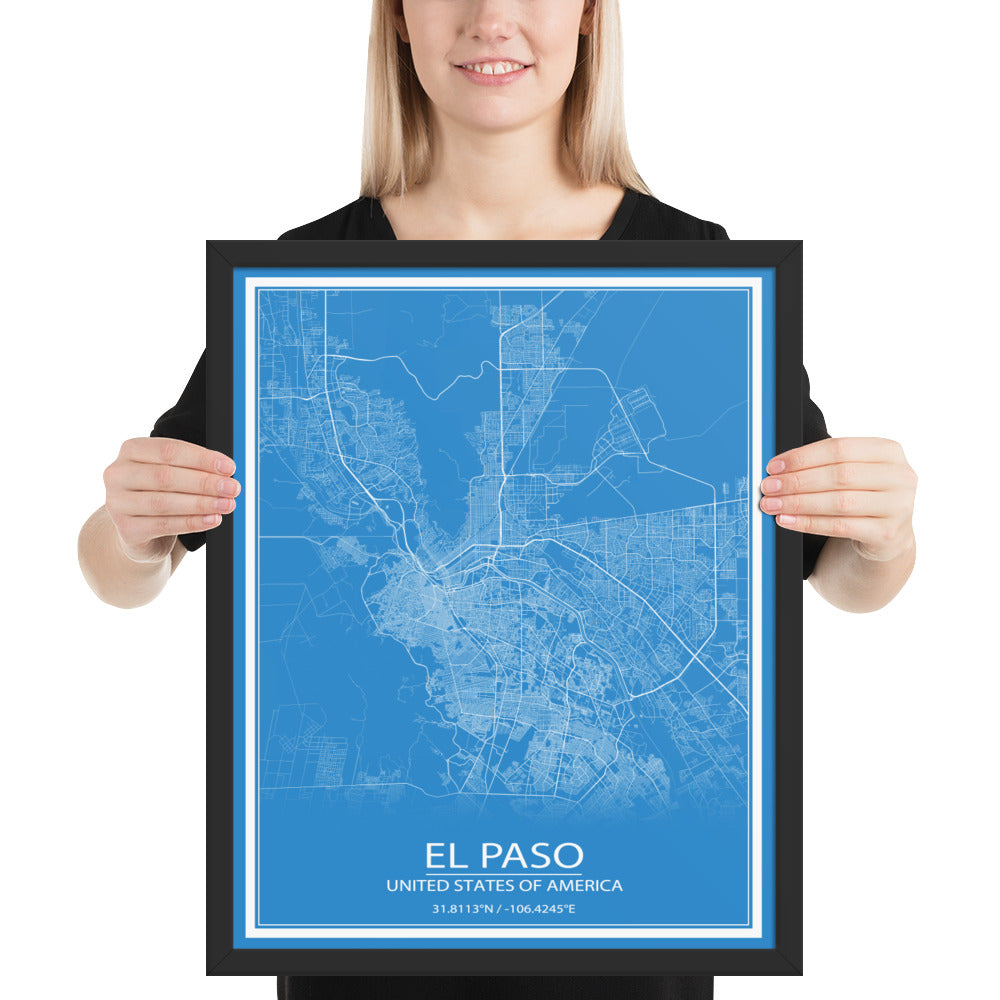 El Paso Blue and White Framed Map