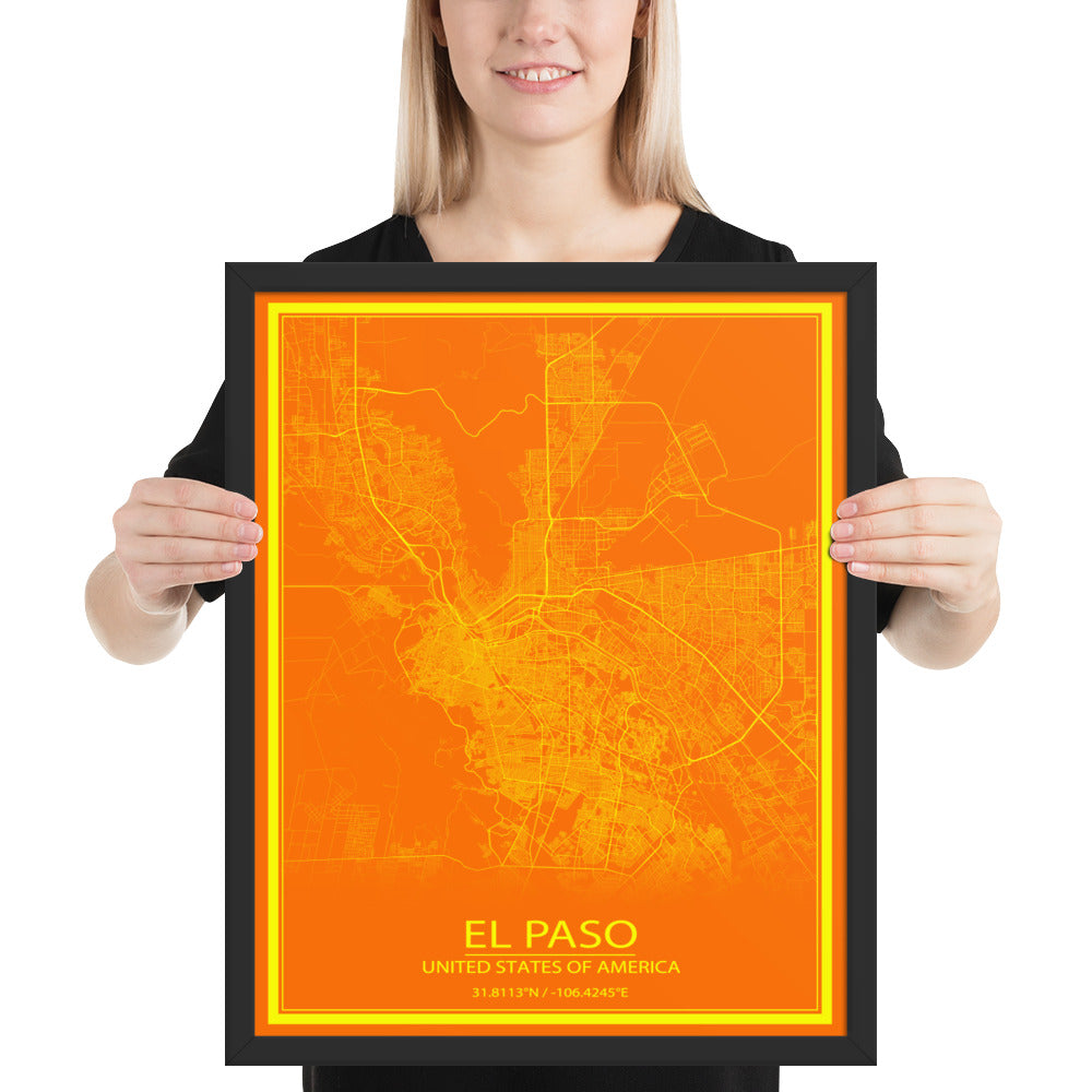 El Paso Orange and Yellow Framed Map