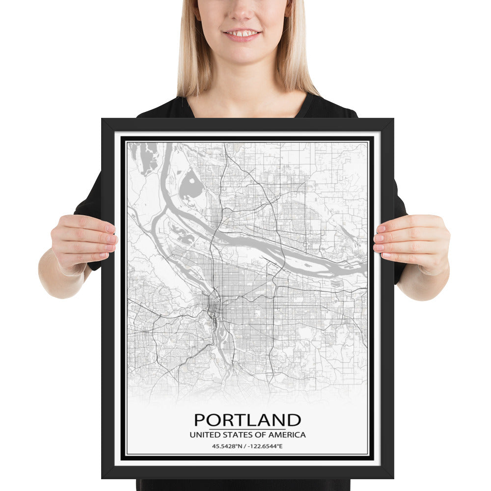 Portland White Framed Map