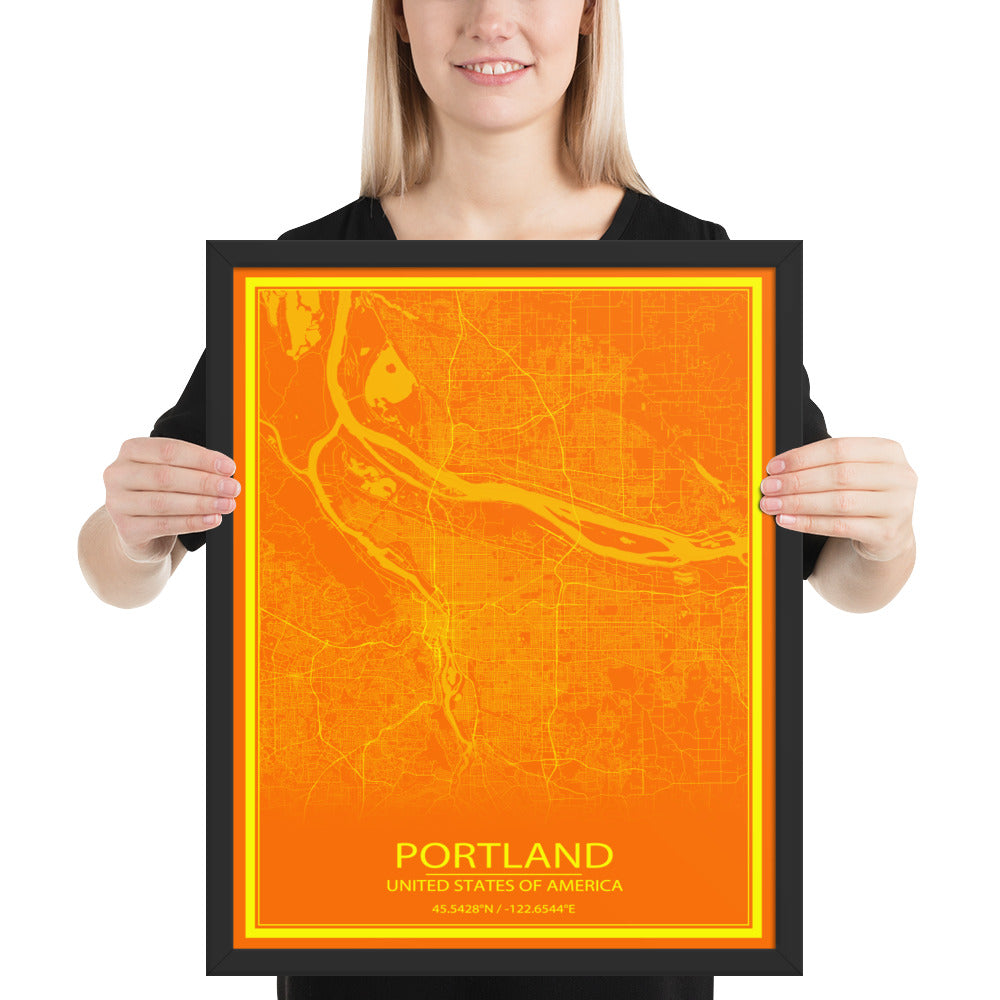 Portland Orange and Yellow Framed Map