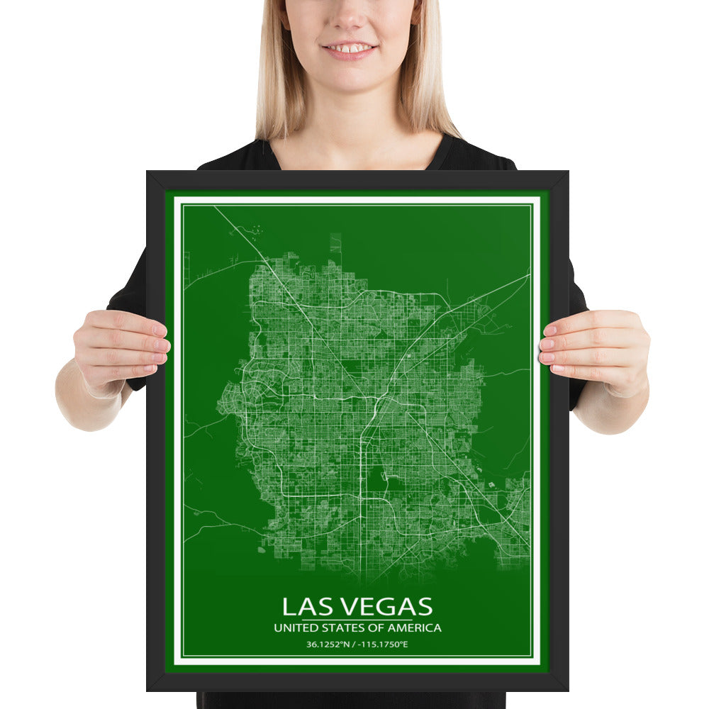 Las Vegas Green and White Framed Map