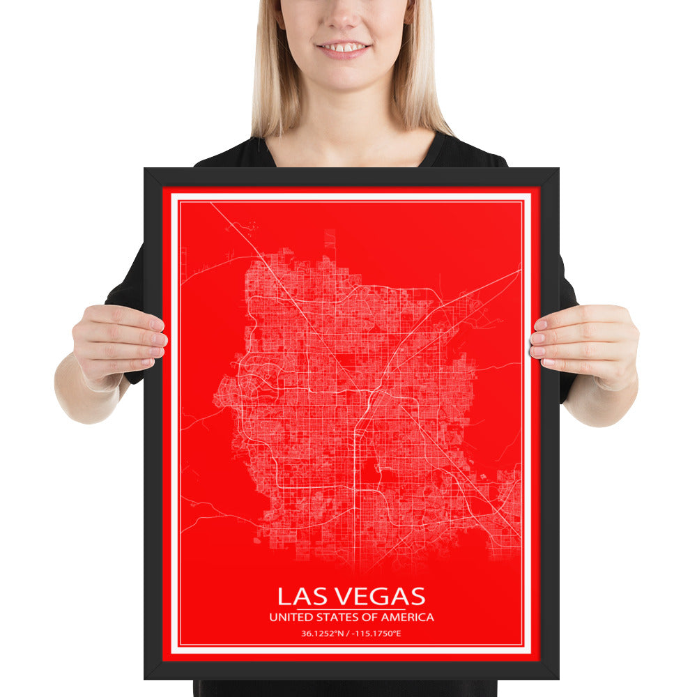 Las Vegas Red and White Framed Map