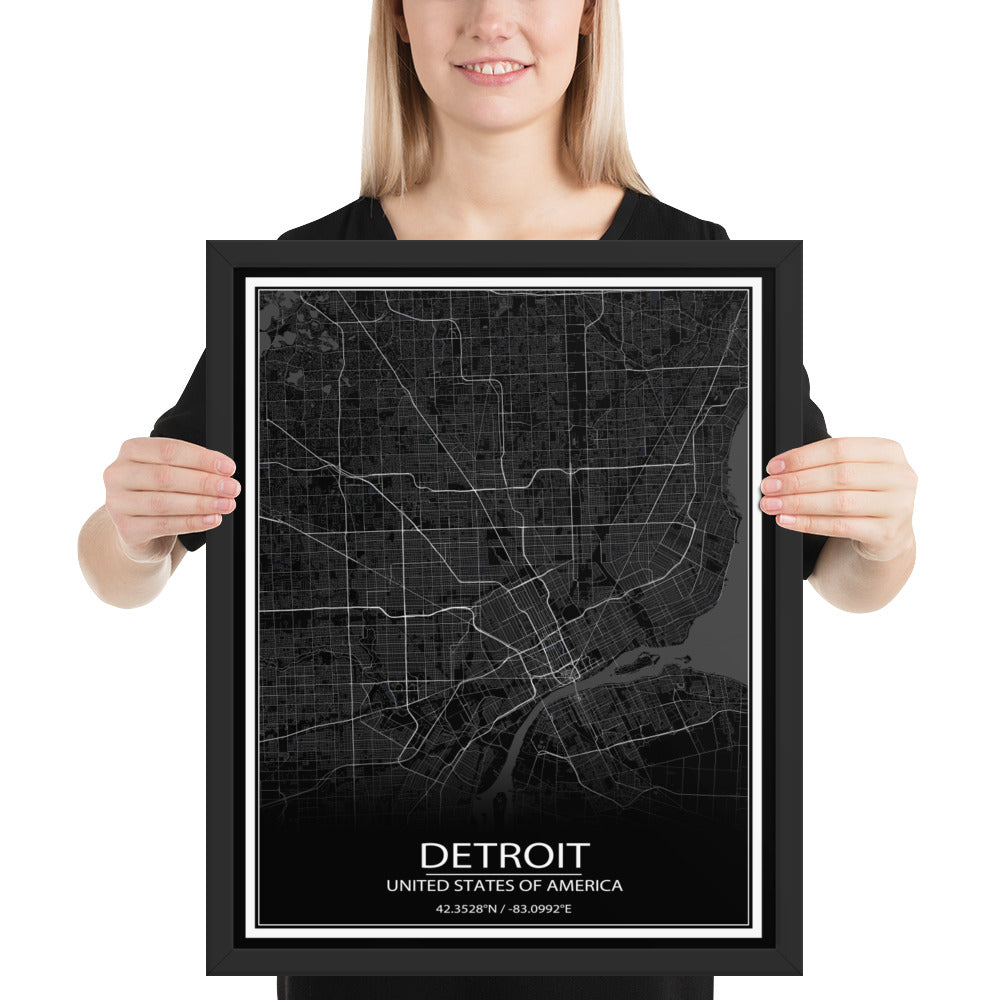 Detroit Black Framed Map