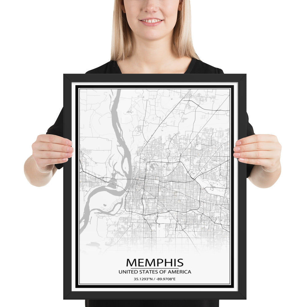 Memphis White Framed Map