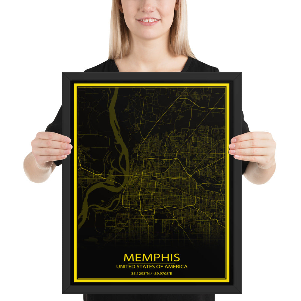 Memphis Black and Yellow Framed Map