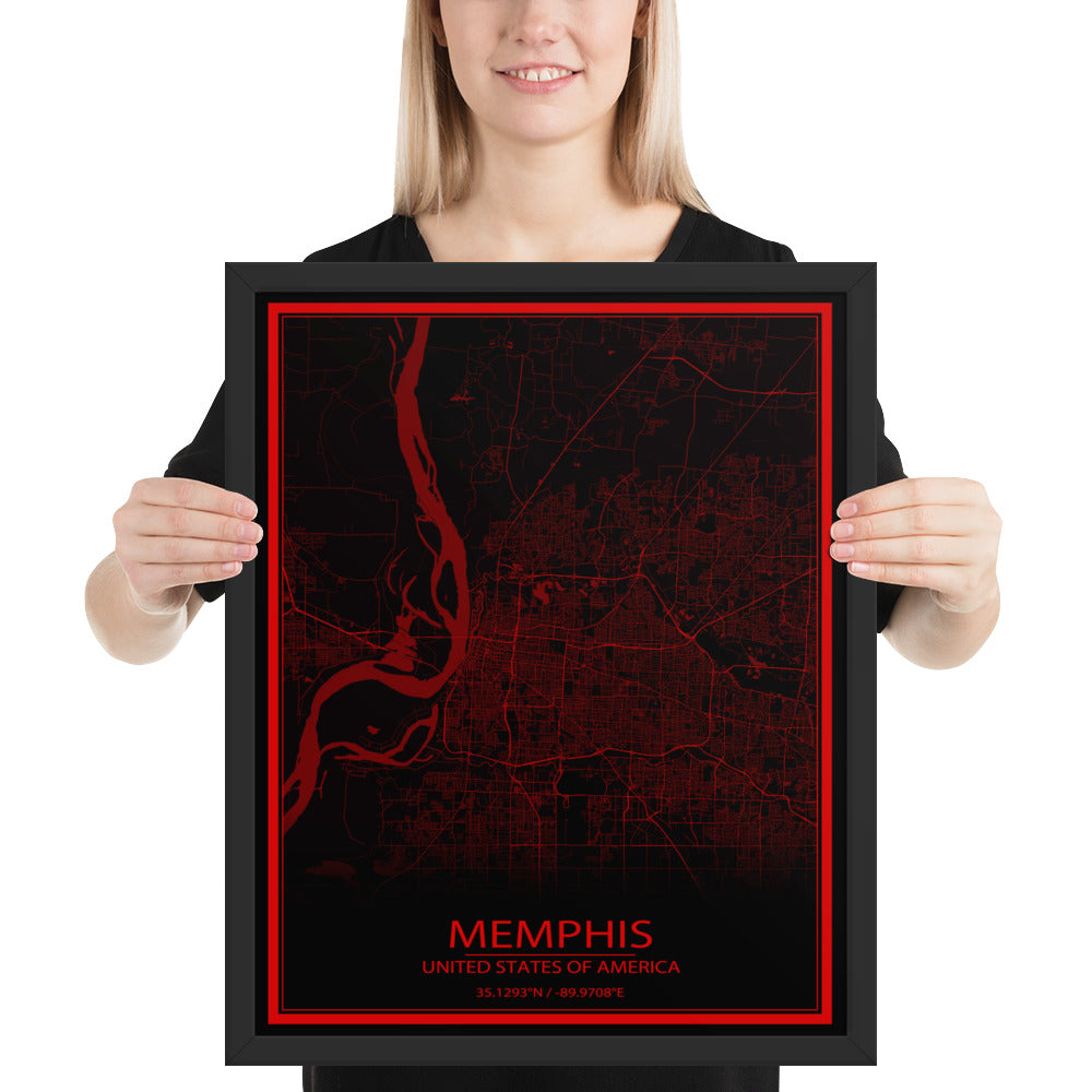 Memphis Black and Red Framed Map