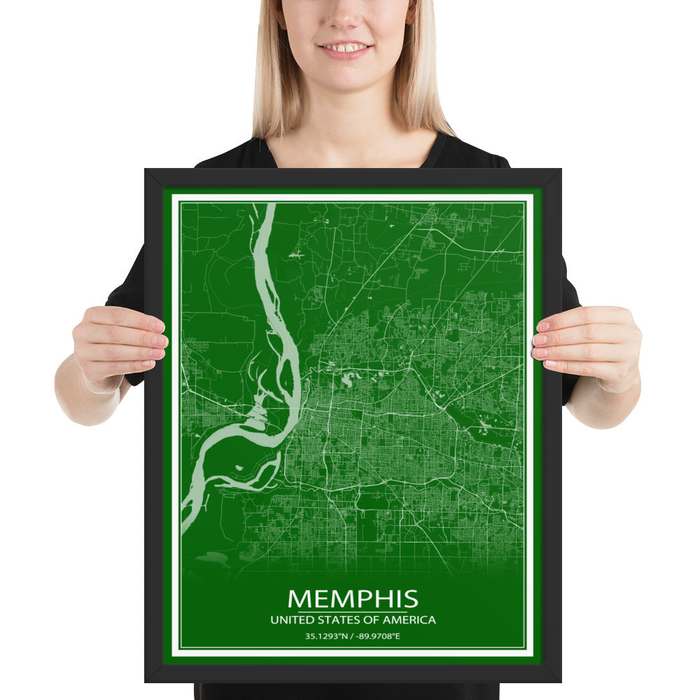 Memphis Green and White Framed Map