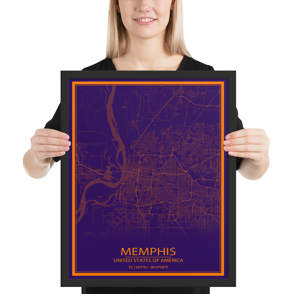 Memphis Purple and Orange Framed Map