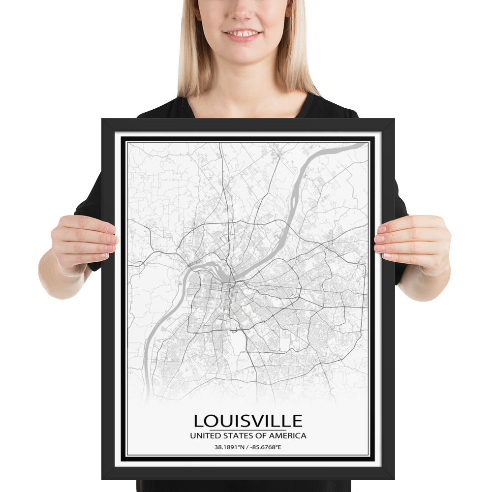 Louisville White Framed Map