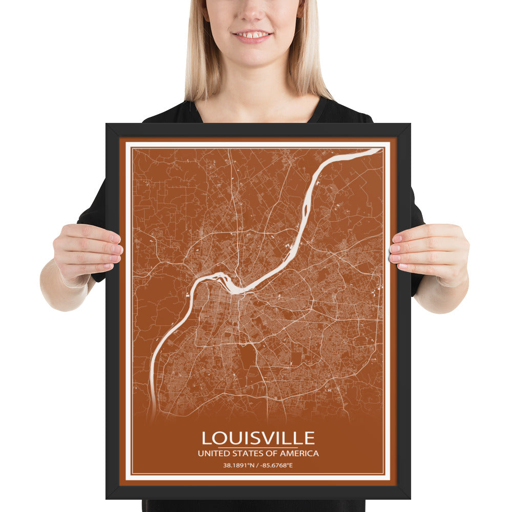 Louisville Brown and White Framed Map