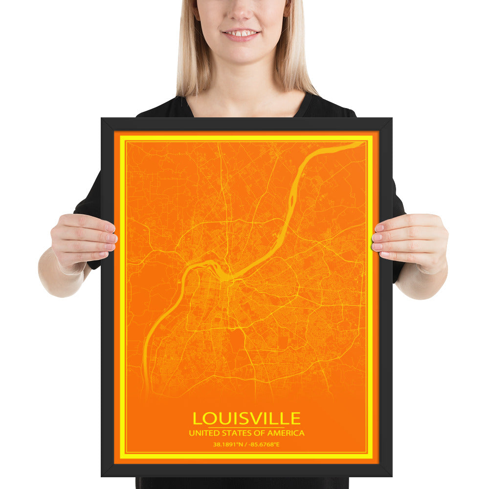 Louisville Orange and Yellow Framed Map