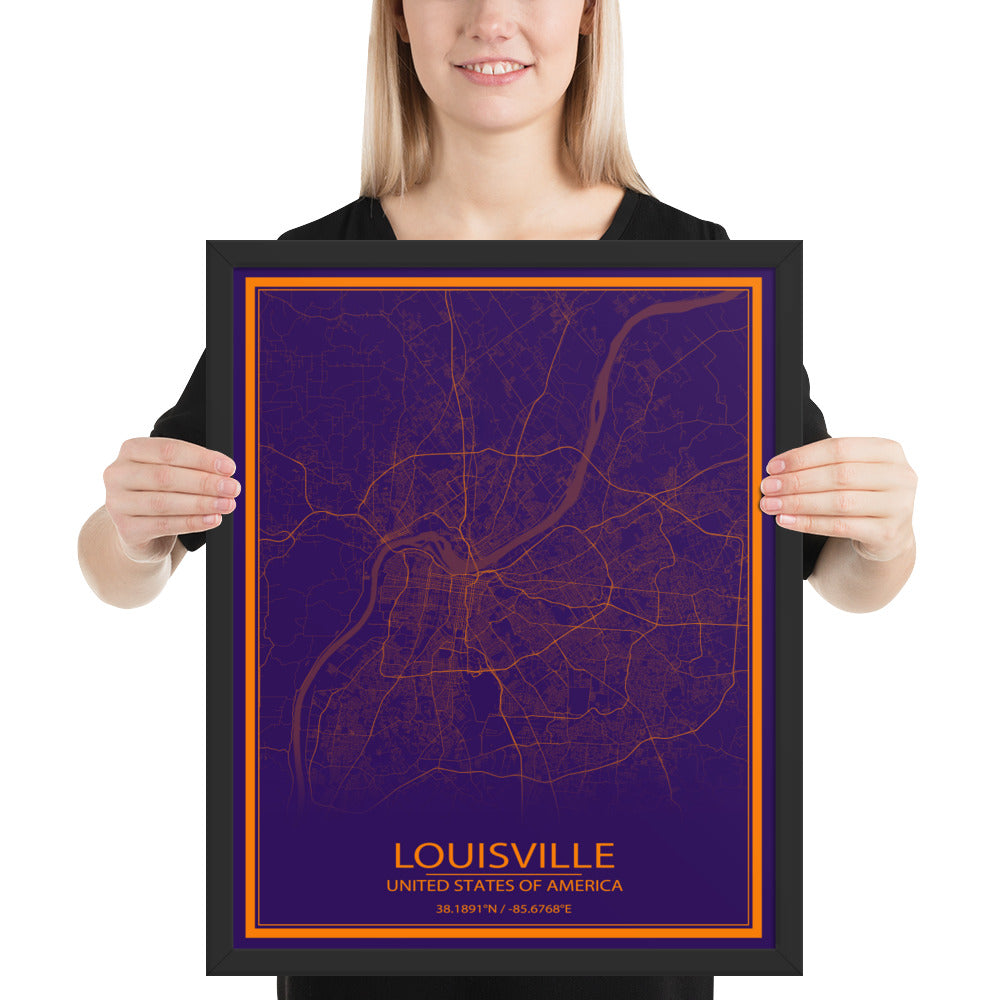 Louisville Purple and Orange Framed Map