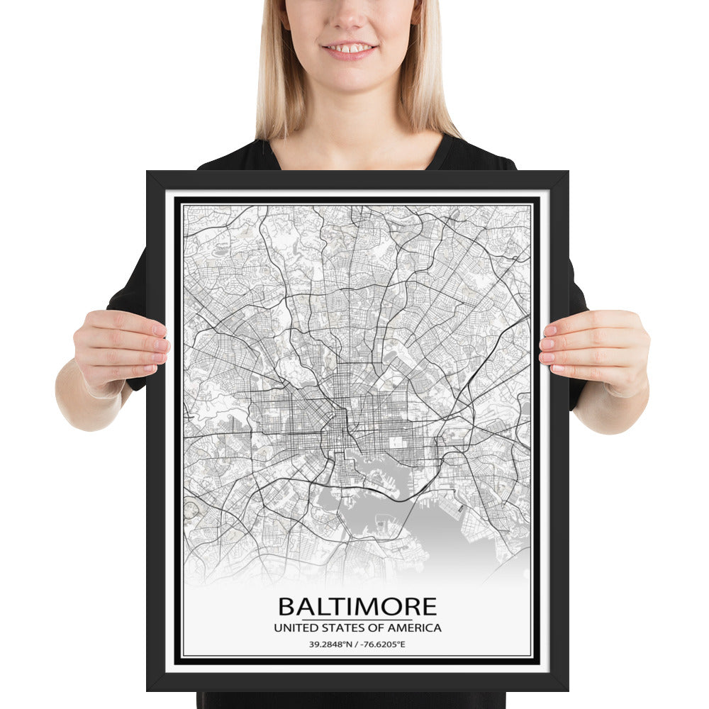 Baltimore White Framed Map