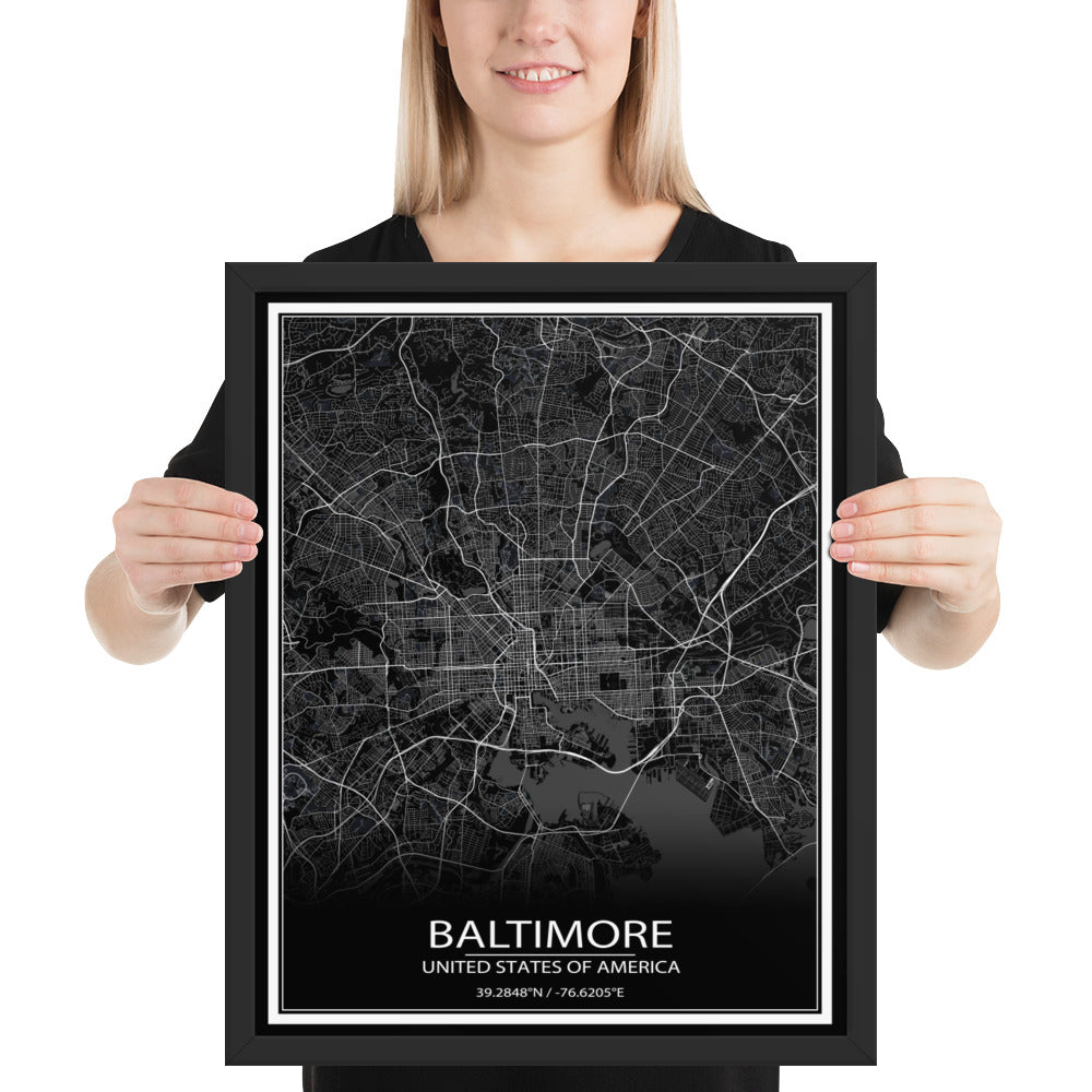 Baltimore Black Framed Map