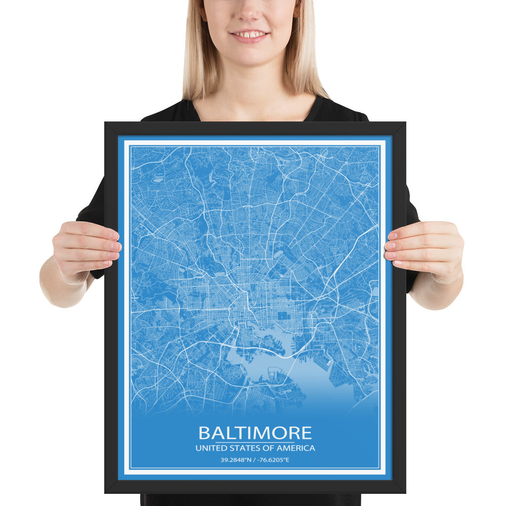 Baltimore Blue and White Framed Map