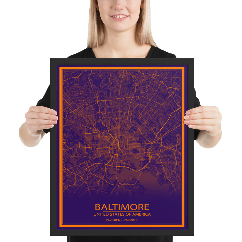 Baltimore Purple and Orange Framed Map