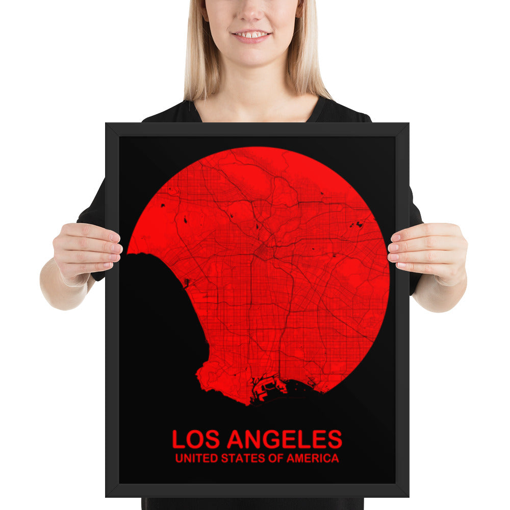 Los Angeles Circular Red Framed Map