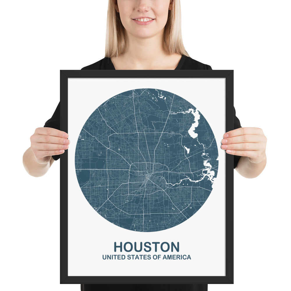 Houston Circular Blue Framed Map