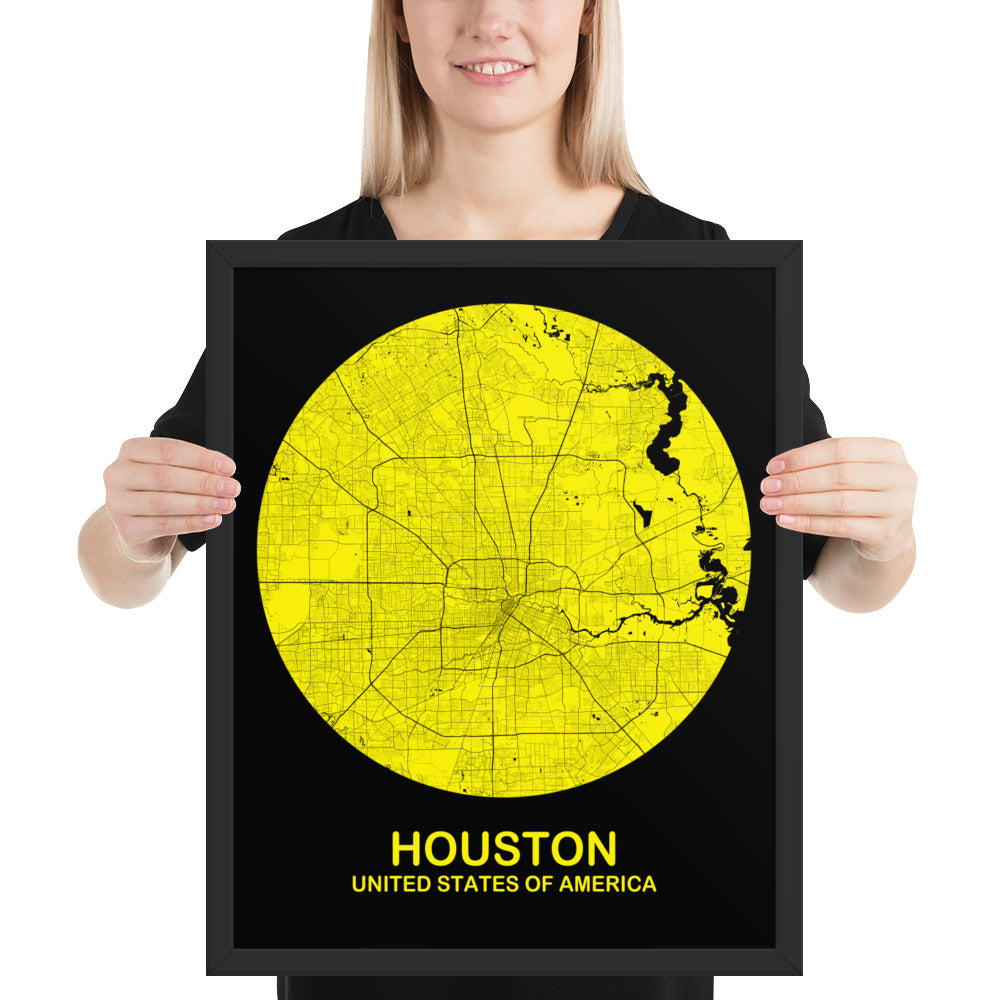 Houston Circular Yellow Framed Map