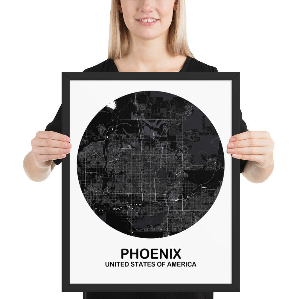 Phoenix Circular Black Framed Map