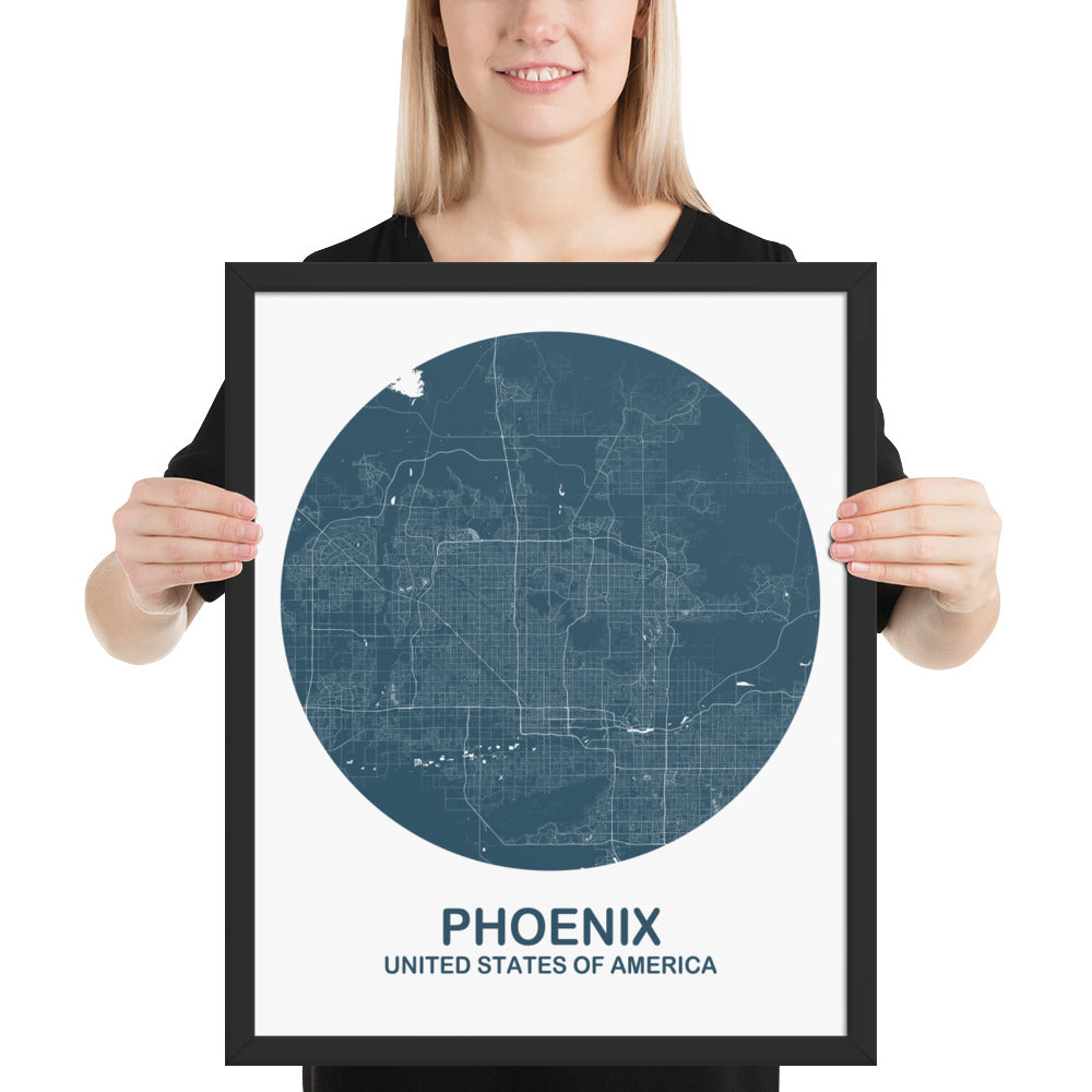 Phoenix Circular Blue Framed Map