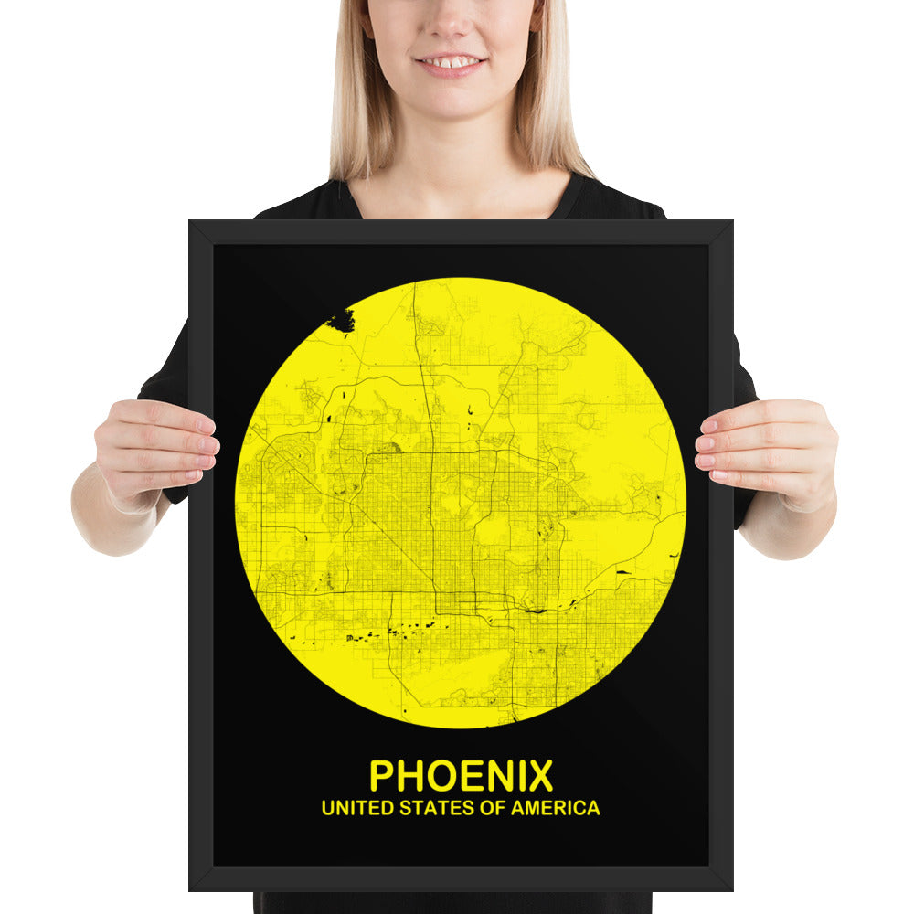 Phoenix Circular Yellow Framed Map