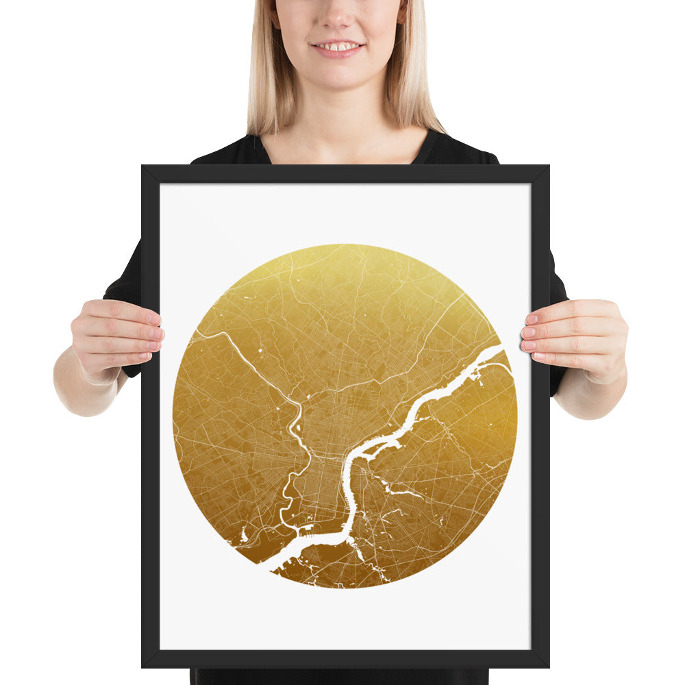 Philadelphia Gold on White Framed Map